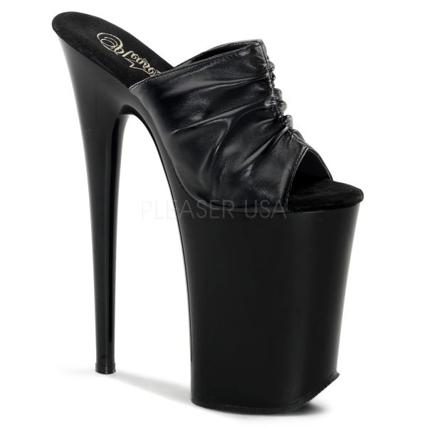 INFINITY-901-9 Extrem High Heel Pantolette mit Plateau schwarz Lederoptik